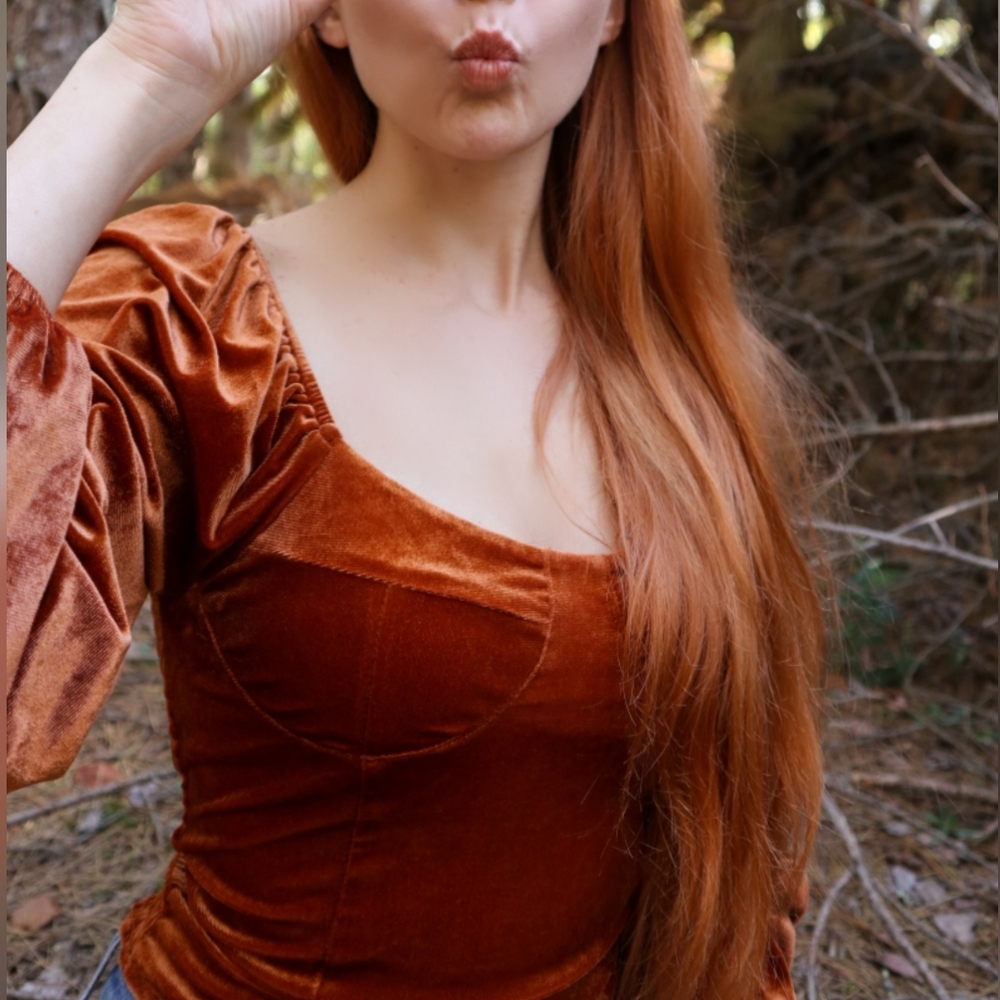 Rust Gold Velvet Crop Top